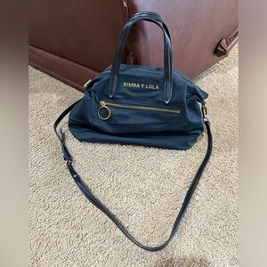 Bimba y Lola Black Shopper Nylon Bag Double Handle Removable Long Strap Purse